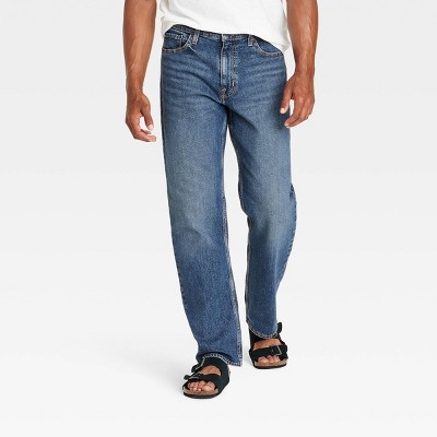 Men's Relaxed Fit Jeans - Goodfellow & Co™ Indigo 32x30: Midweight Denim, Stretch Fabric, Solid Pattern