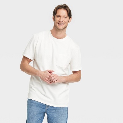 Men's Vintage Short Sleeve Pocket T-Shirt - Goodfellow & Co™ White L: Heavyweight Cotton Crew Neck