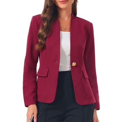 INSPIRE CHIC Women's Business Casual Lightweight Collarless Single Breast Long Sleeve Blazer Large Wine Red