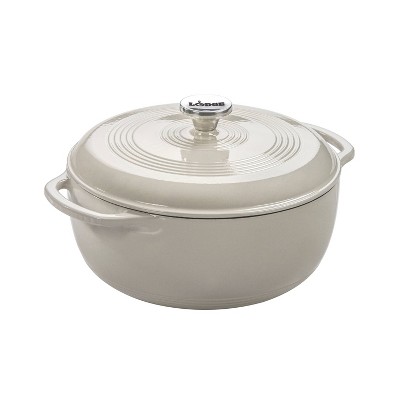 Lodge 6qt Cast Iron Enamel Dutch Oven Oyster: Porcelain-Coated, Hand Wash, Round, 6-Quart Capacity