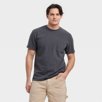 Men's Vintage Short Sleeve Pocket T-Shirt - Goodfellow & Co™ Charcoal Gray M: Heavyweight Cotton Jersey, Crew Neck,