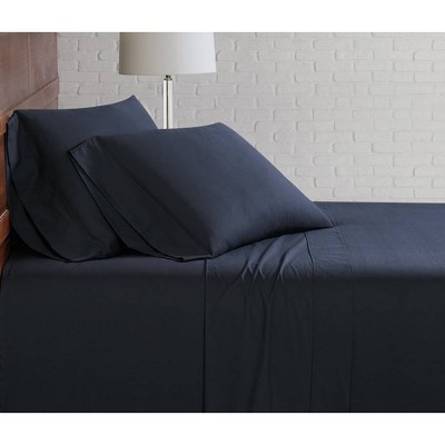 Brooklyn Loom Full Solid Cotton Percale Sheet Set Black