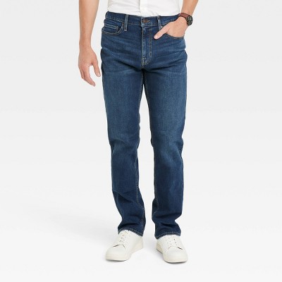 Men's Straight Fit Jeans - Goodfellow & Co™ Dark Wash 32x30: Midweight Denim, 99% Cotton, Stretch, Fly Button, Zipper Closure
