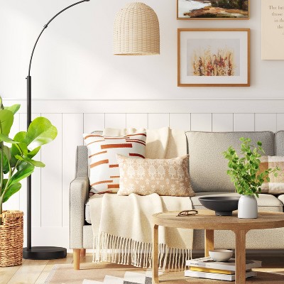 82"x13" Addison Arc Floor Lamp with Natural Rattan Shade - Threshold™: Curved Metal, ETL Listed