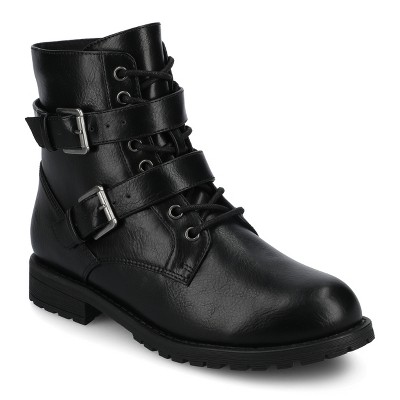 Journee Women's Juliah Buckle Detail Lace-up Ankle Boots, Black 7