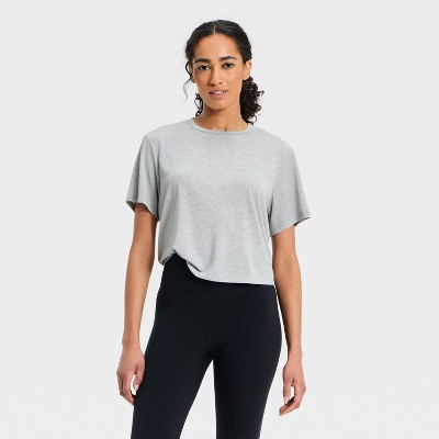 Women's Beyond Ease Short Sleeve Boxy T-Shirt - All In Motion™ Heathered Gray M