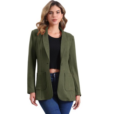 INSPIRE CHIC Women's Lapel Collar One-Button Long-Sleeve Blazer Army Green X-Large
