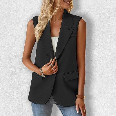 Women‘s Lapel Vest Sleeveless, Tailored Waistcoat for Office, Casual Blazer Alternative Black,L