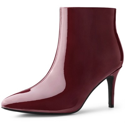 Allegra K Women's Pointed Toe Size Zipper Stiletto High Heel Ankle Booties 9 Burgundy