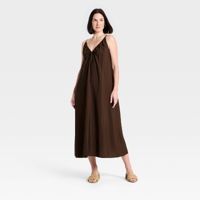 Women's V-Neck Tie-Front Cami Maxi Dress - A New Day™ Dark Brown M