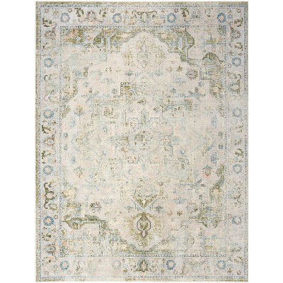 Nourison Astra Machine Washable 6'7" x 9' Blue Green Vintage Indoor Flatweave Rug