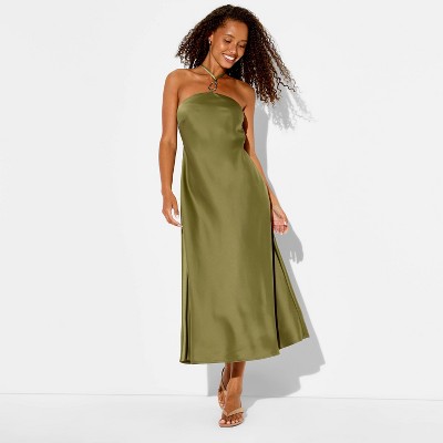 Women's Satin Halter Maxi Dress - Wild Fable™ Green S
