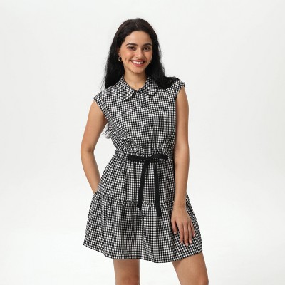 Women's Mini Cap Sleeve Elastic Waistband Mini Dress - Wild Fable™ Black Gingham S