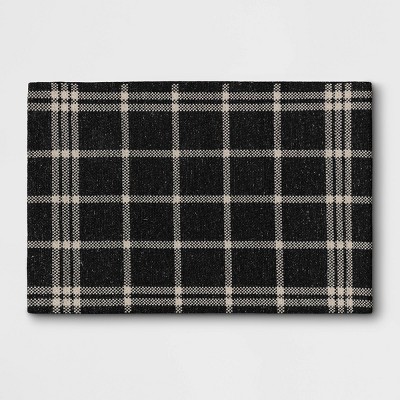 2'x3' Indoor/Outdoor Woven Tapestry Rug Black - Threshold™: Front Door Layering Mat, Check Pattern, Flat Pile