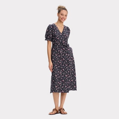 Women's Puff Short Sleeve Midi Wrap Dress - Universal Thread™ Black Paisley S