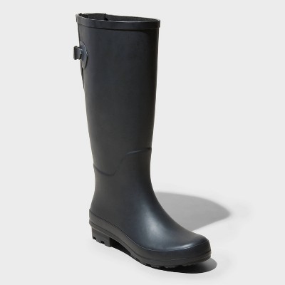 Women's River Tall Rain Boots - A New Day™ Black 8: Waterproof Knee-High, Adjustable Buckle, Non-Marking Outsole