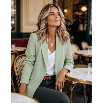 Imily Bela Women's Casual Office Blazer Open Front Lightweight Long Sleeve Suit Jacket for Business or Daily Wear Light Green L