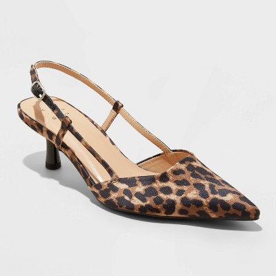 Women's Annette Satin Slingback Heels with Memory Foam Insole - A New Day™ Light Brown 7: Leopard Spot Pattern, Block Heel