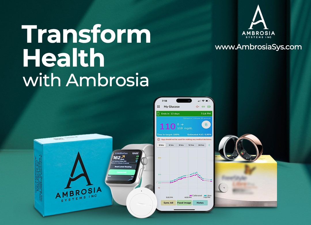 Ambrosia Real-Time CGM 12-Month Service with A-Ring: Advanced Glucose & Stress Monitoring