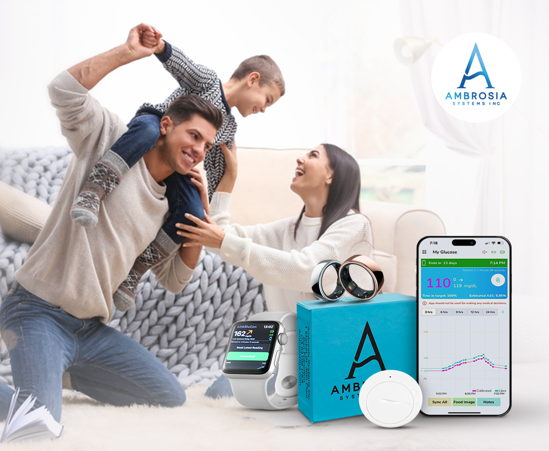Ambrosia Real-Time CGM 12-Month Service with A-Ring: Advanced Glucose & Stress Monitoring (Sensors Not Included)