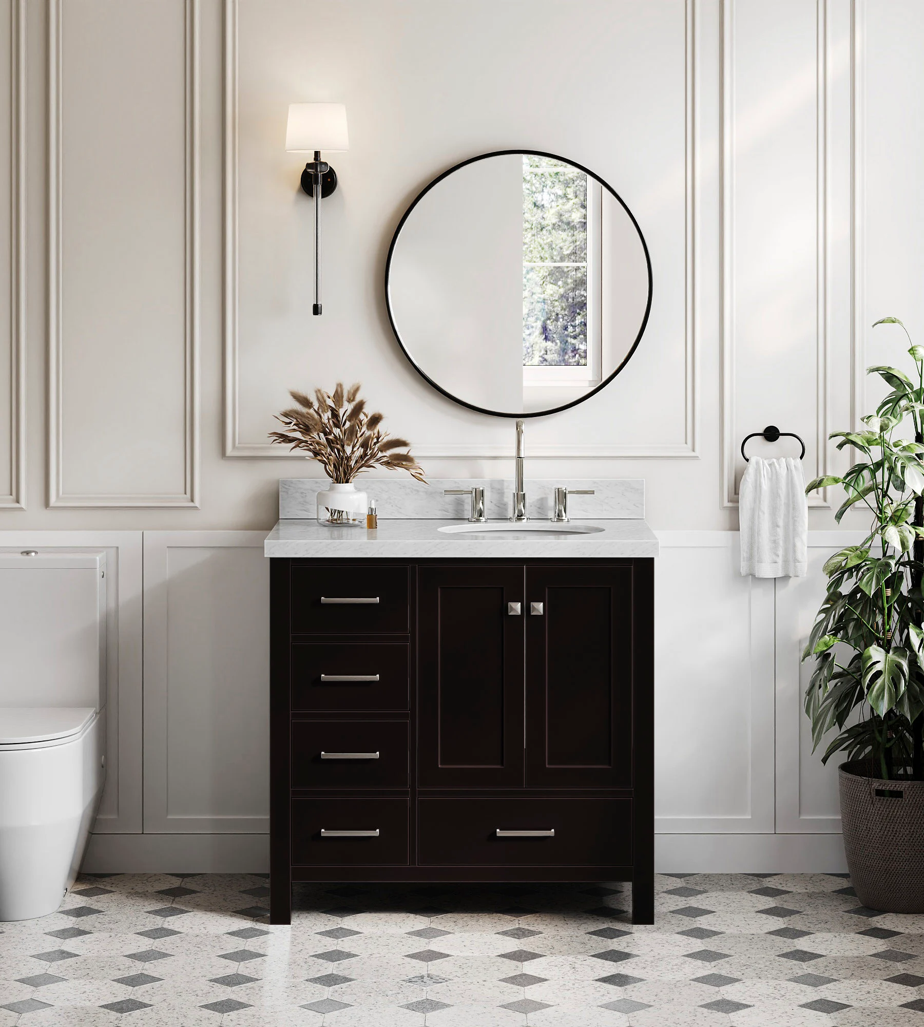 ARIEL Cambridge 37 In. Single Sink Bathroom Vanity With Right Offset Sink In Espresso