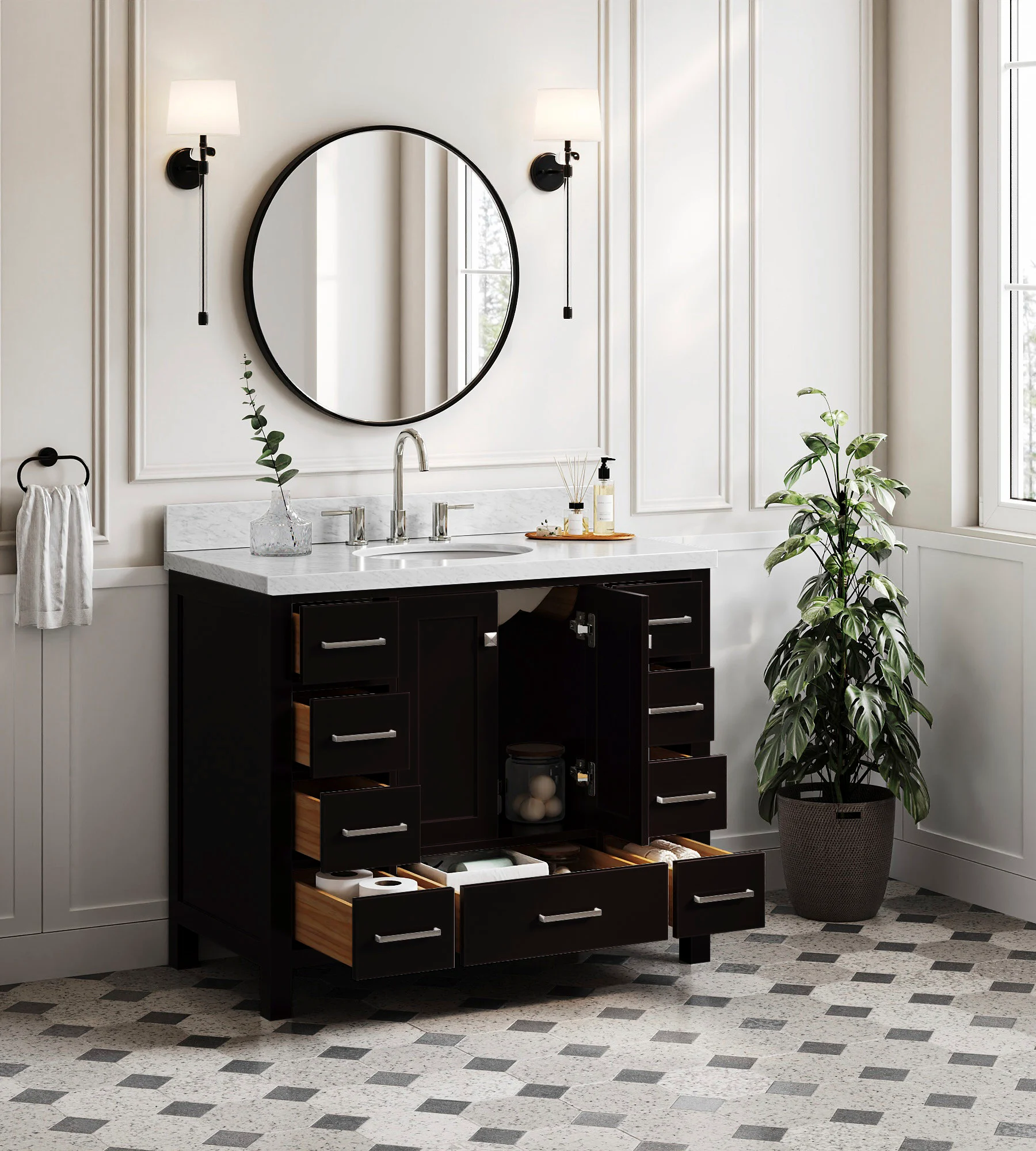 ARIEL Cambridge 42 In. Single Sink Base Cabinet In Espresso