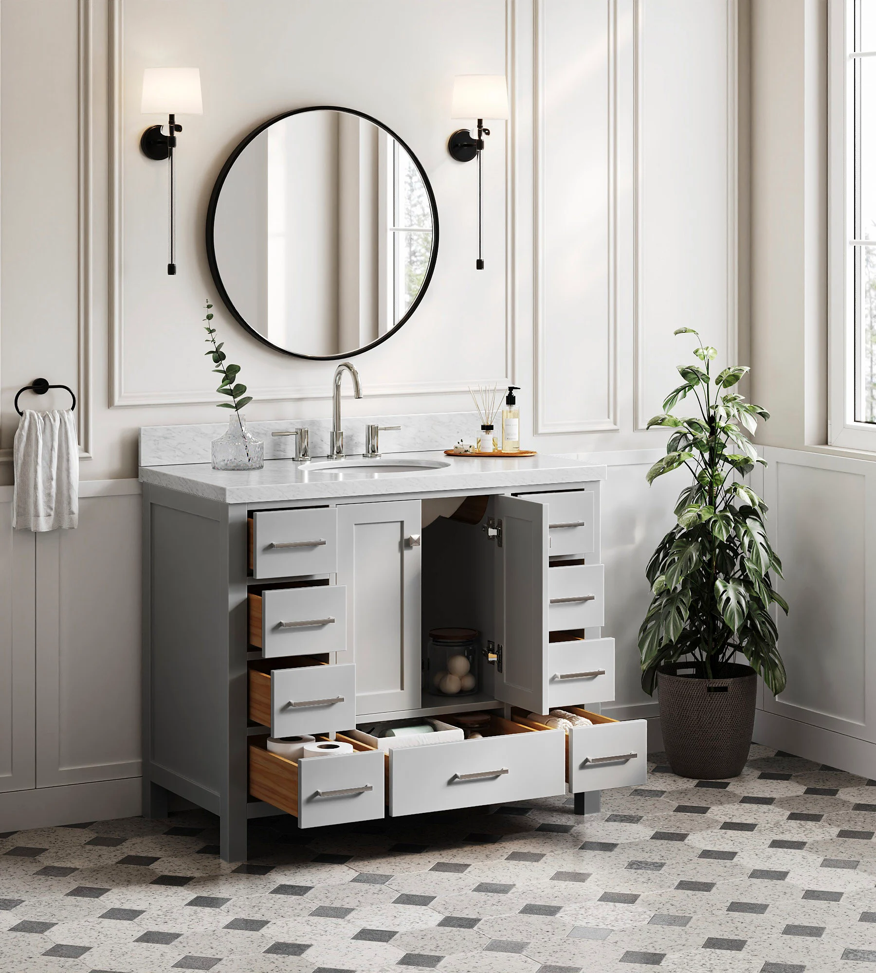 ARIEL Cambridge 42 In. Single Sink Base Cabinet In Grey