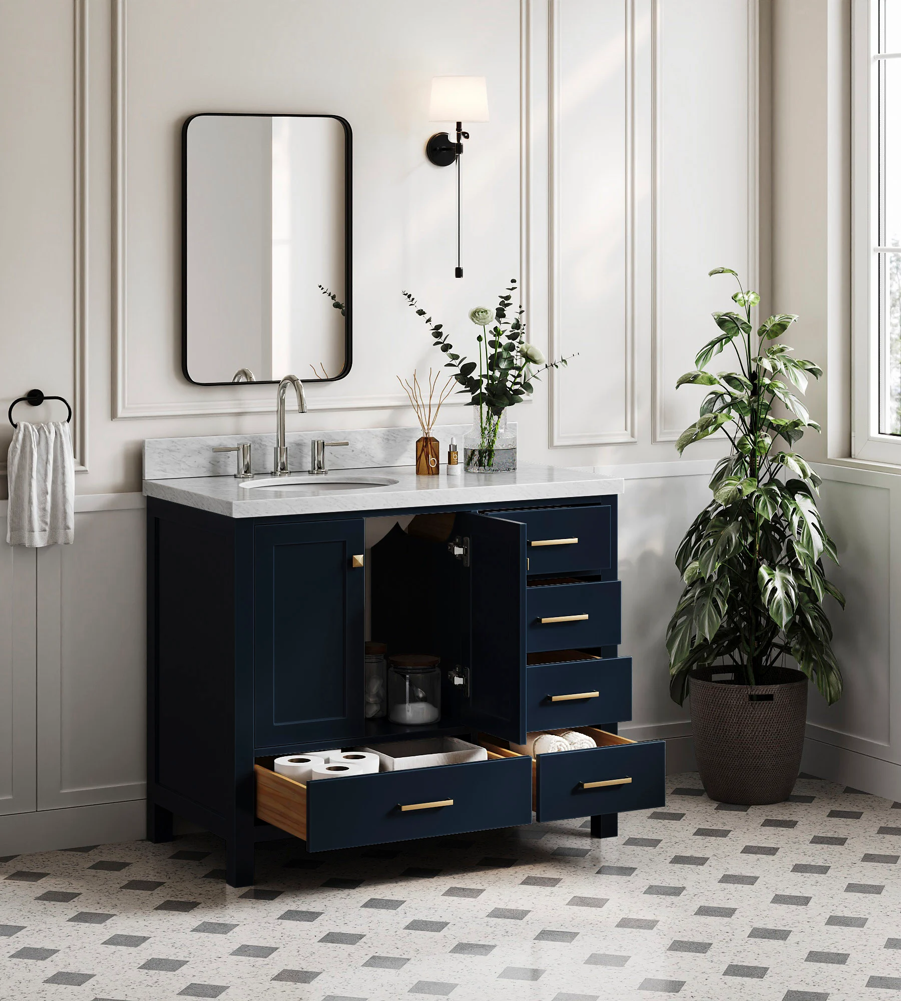 ARIEL Cambridge 42 In. Single Sink Base Cabinet In Midnight Blue