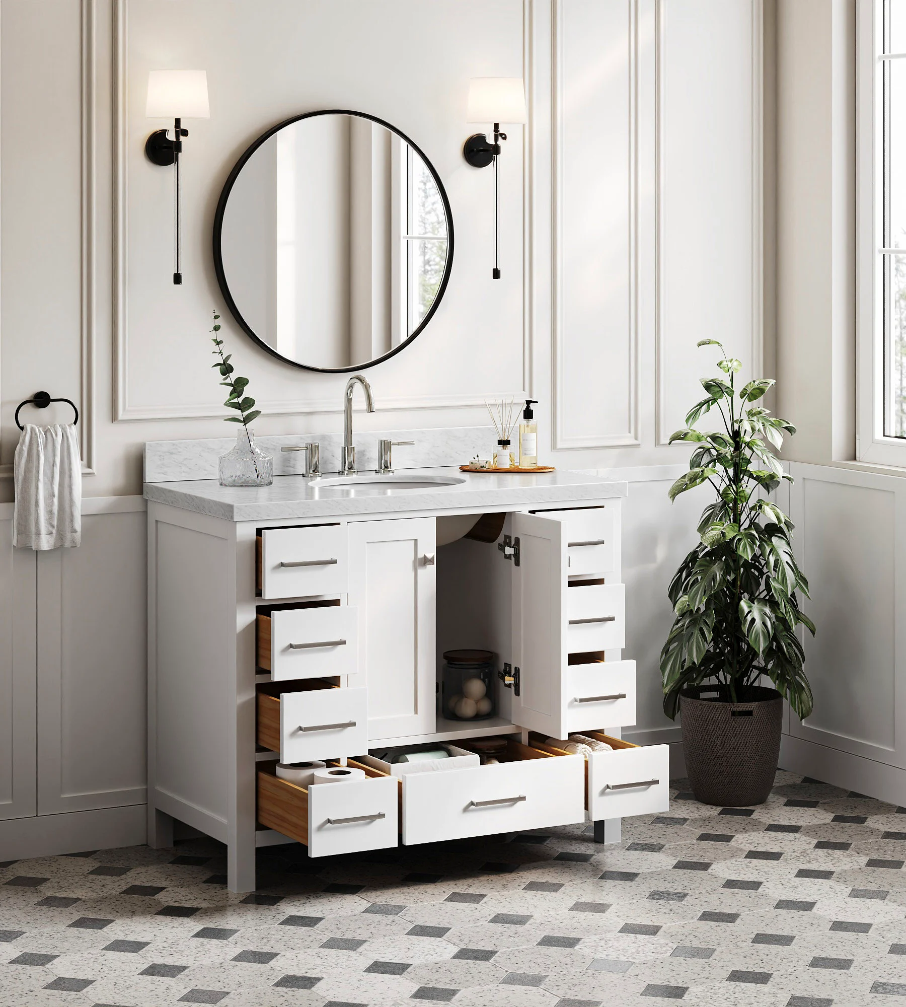 ARIEL Cambridge 42 In. Single Sink Base Cabinet In White