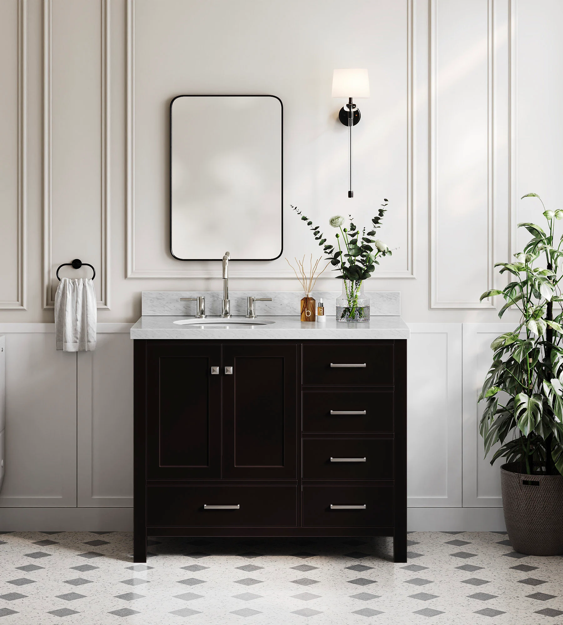 ARIEL Cambridge 43 In. Left Offset Single Oval Sink Vanity In Espresso
