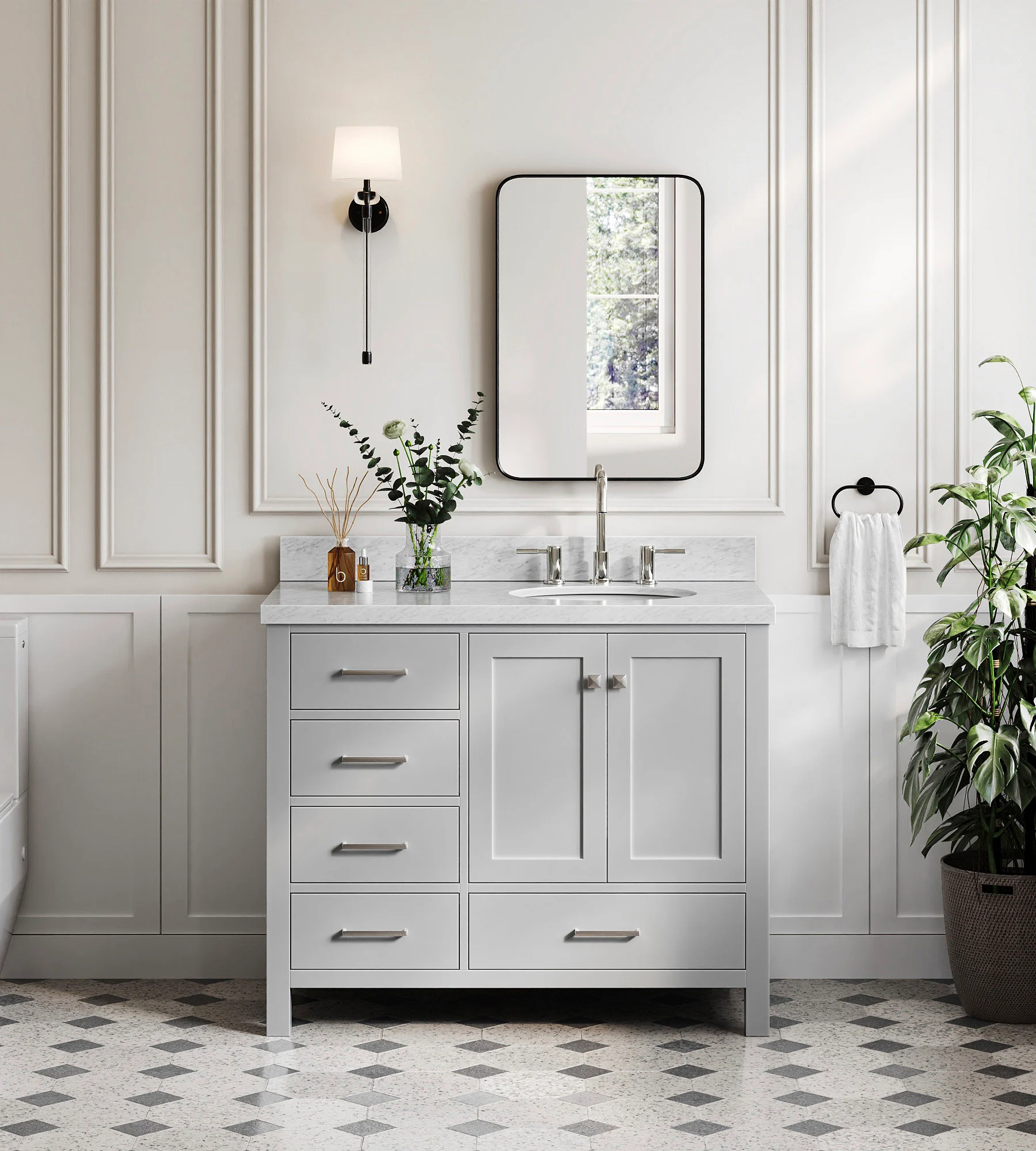 ARIEL Cambridge 43 In. Right Offset Single Oval Sink Vanity In Grey