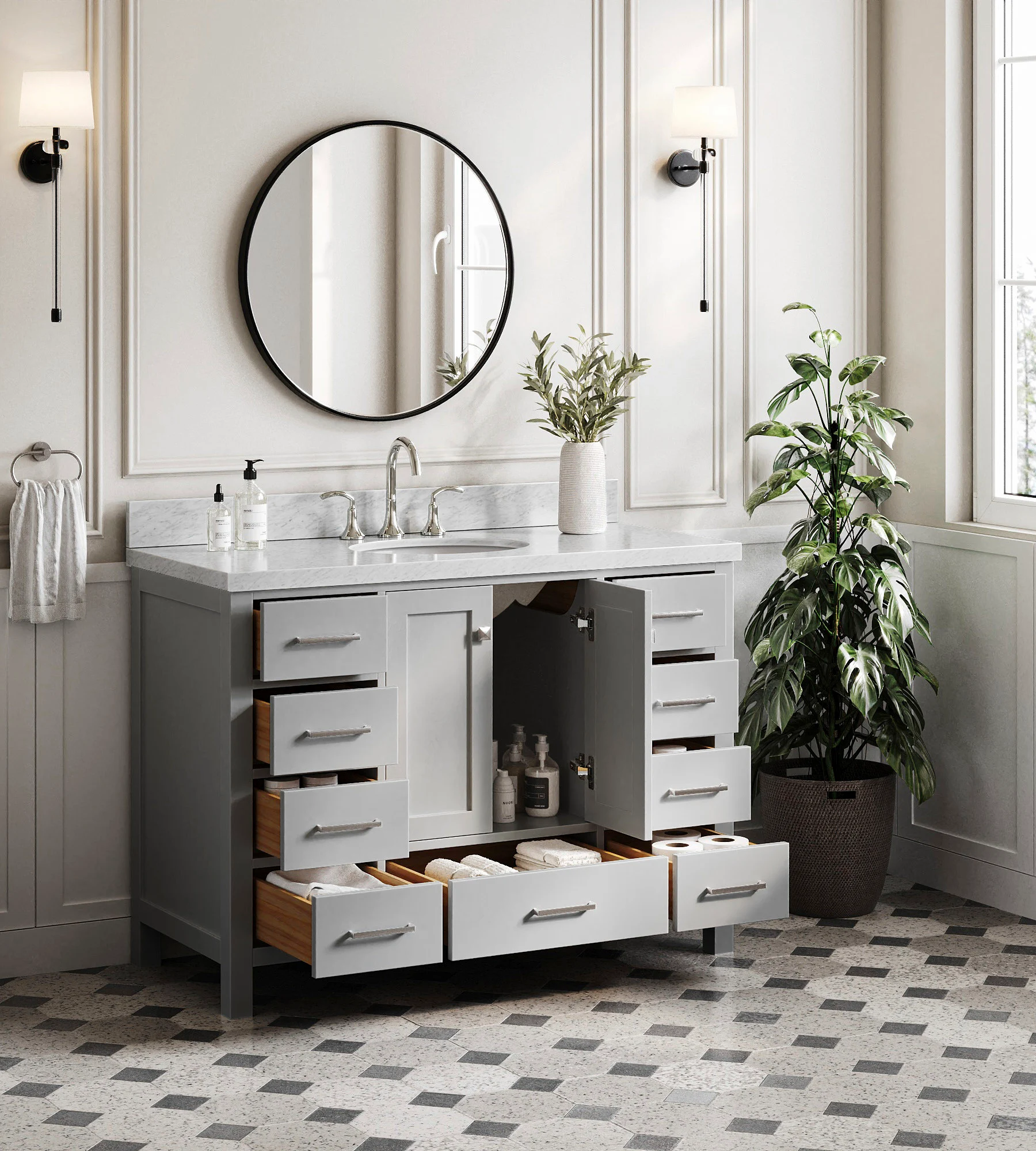 ARIEL Cambridge 48 In. Single Sink Base Cabinet In Grey