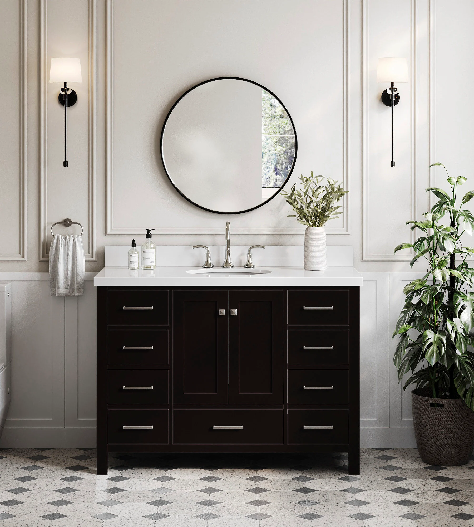 ARIEL Cambridge 49 In. Oval Sink Vanity With White Quartz Countertop In Espresso