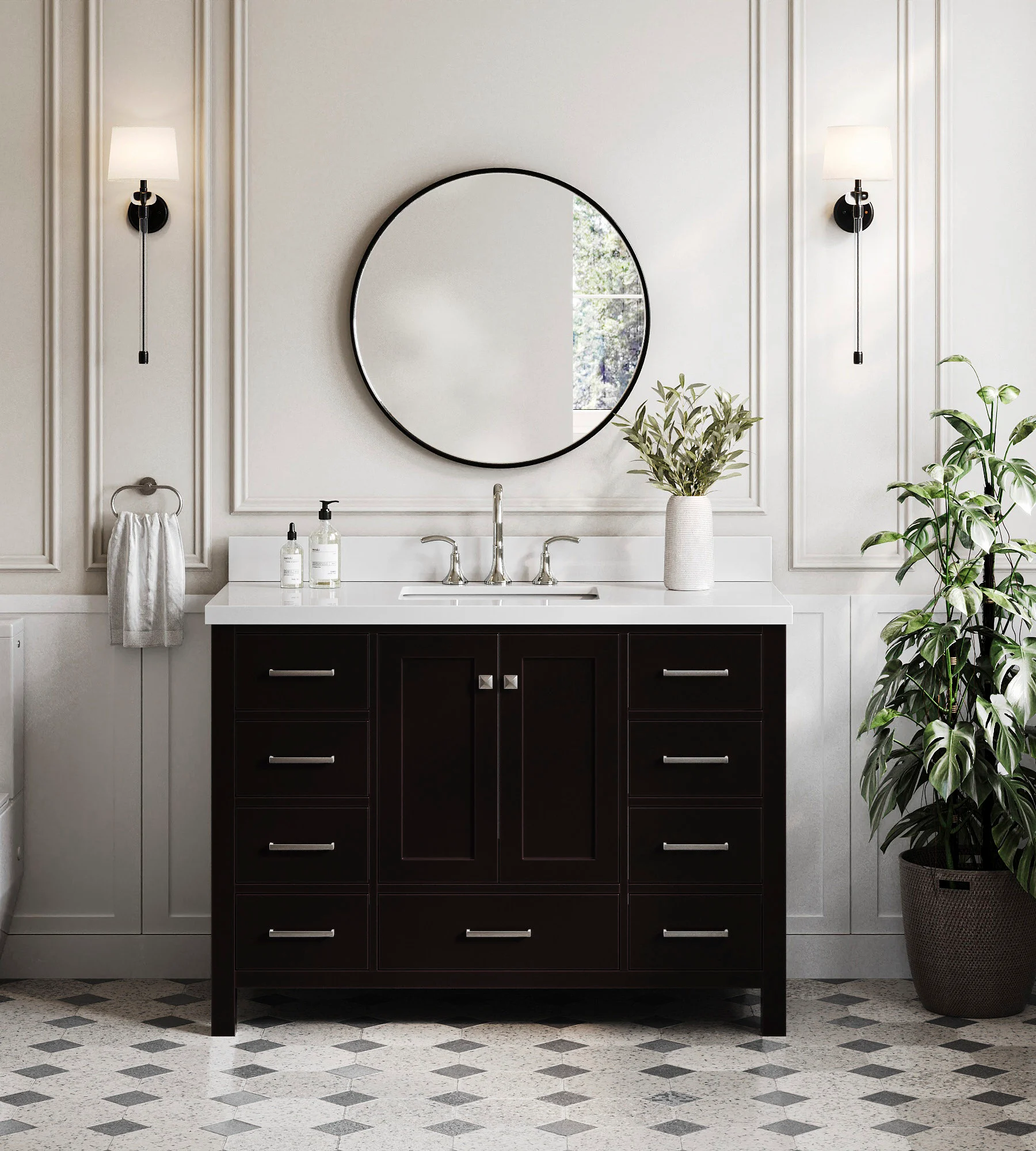 ARIEL Cambridge 49 In. Rectangle Sink Vanity With White Quartz Countertop In Espresso
