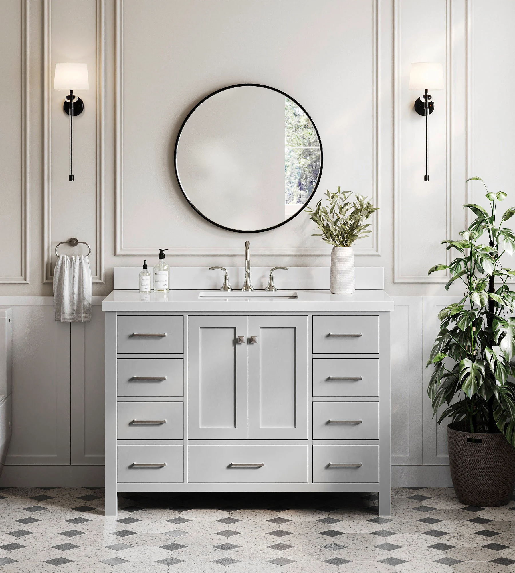 ARIEL Cambridge 49 In. Single Rectangle Sink Vanity With White Quartz Countertop In Grey