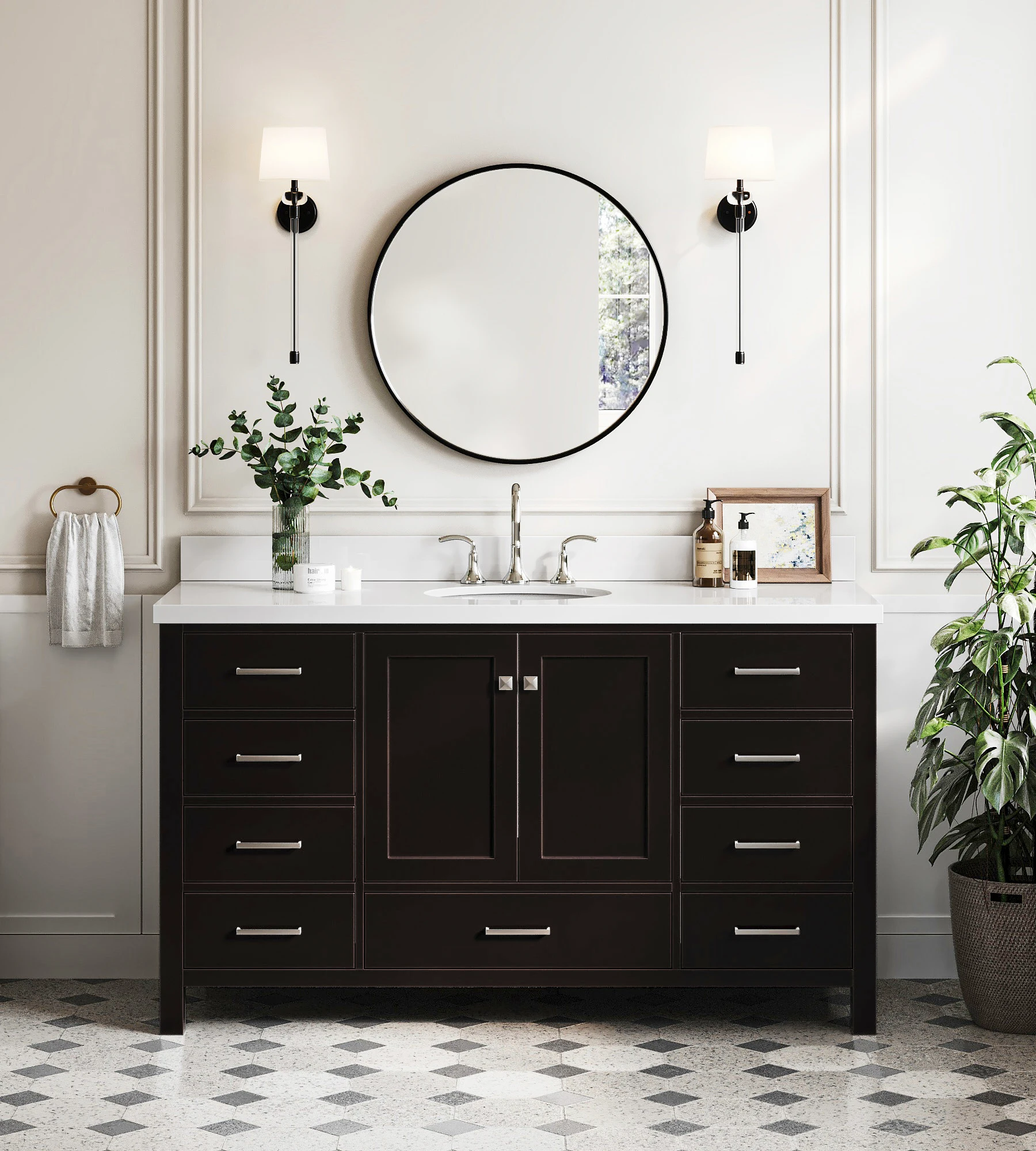 ARIEL Cambridge 61 In. Oval Sink Vanity With White Quartz Countertop In Espresso