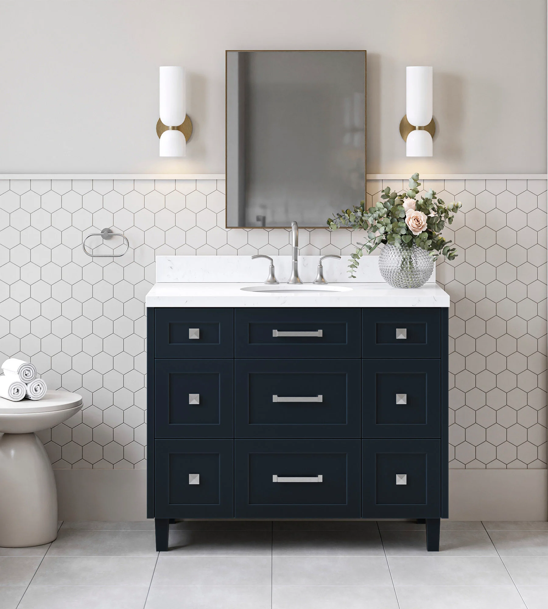 ARIEL Monroe 42 Inch Single Sink Base Cabinet In Midnight Blue