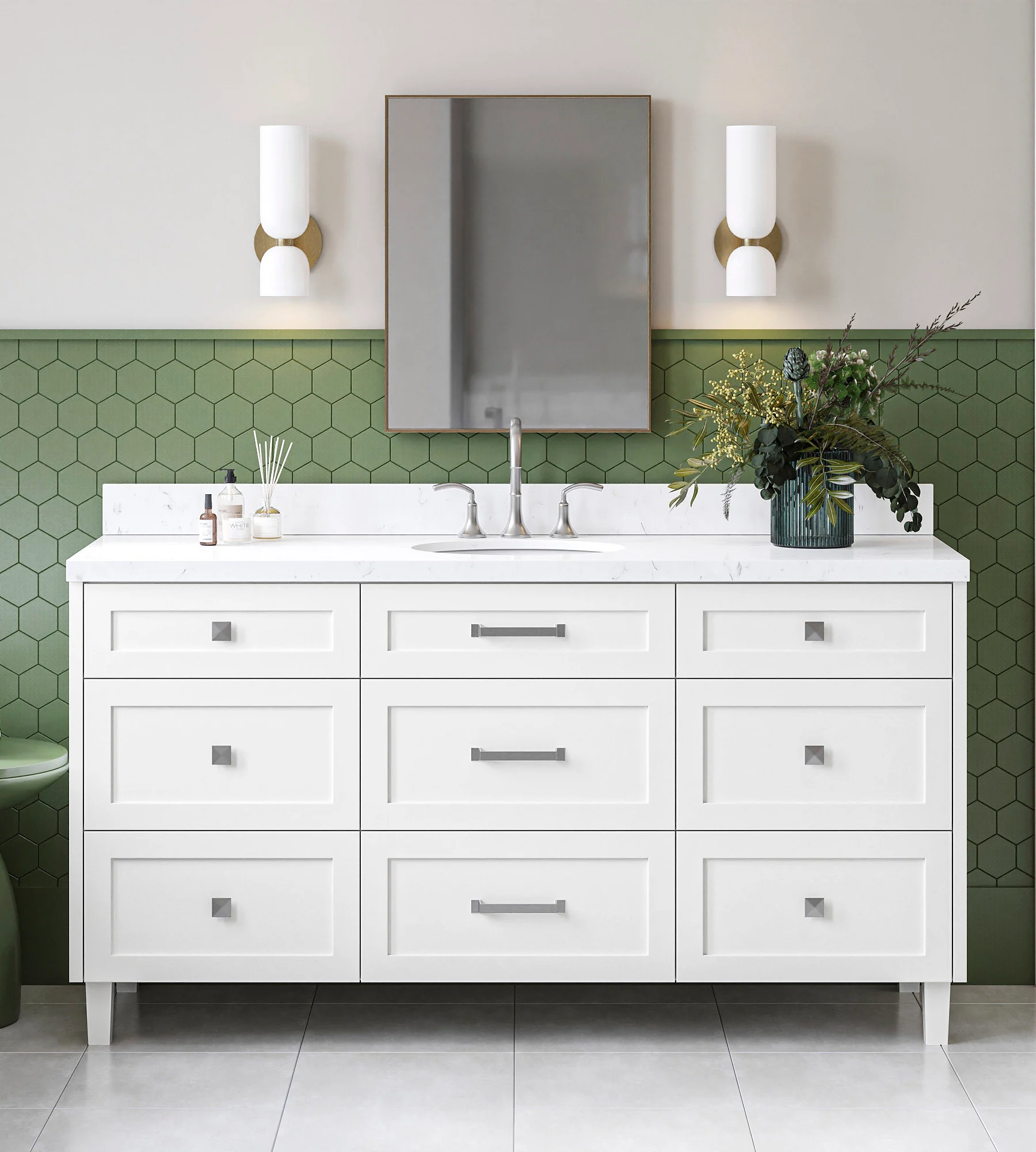 ARIEL Monroe 66 Inch Single Oval Sink Bathroom Vanity With Carrara White Quartz Countertop 1.5 Inch Edge In White