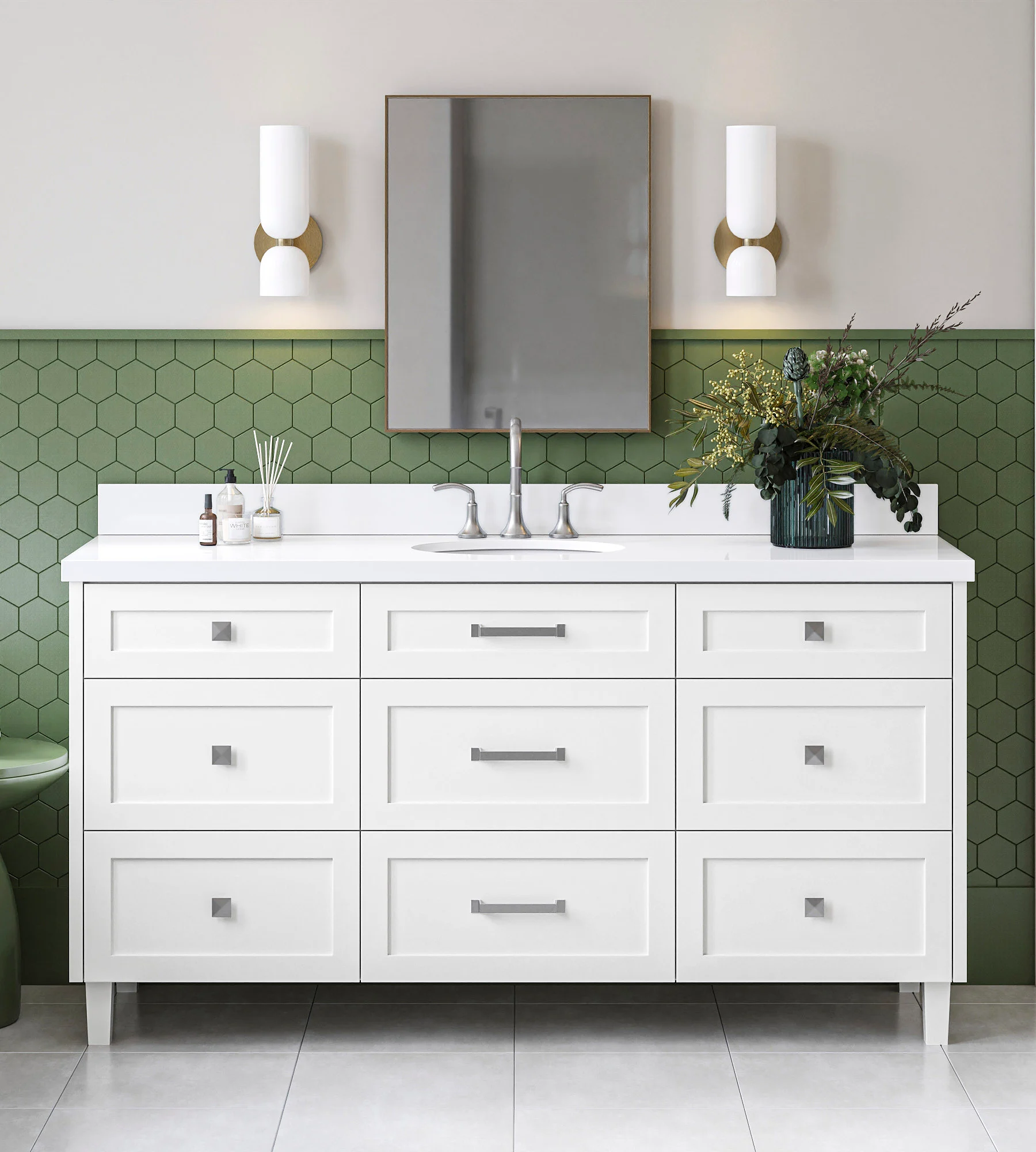 ARIEL Monroe 67 Inch Single Oval Sink Bathroom Vanity With Pure White Quartz Countertop 1.5 Inch Edge In White