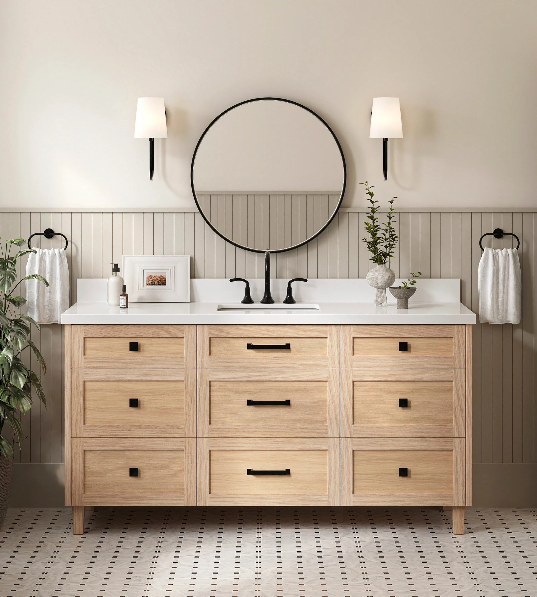 ARIEL Monroe 67 Inch Single Rectangle Sink Bathroom Vanity With Pure White Quartz Countertop 1.5 Inch Edge In Oak