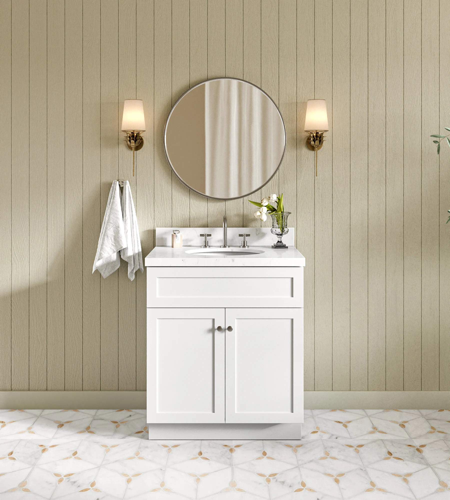 ARIEL Hamlet 30 In. Single Sink Base Cabinet In White