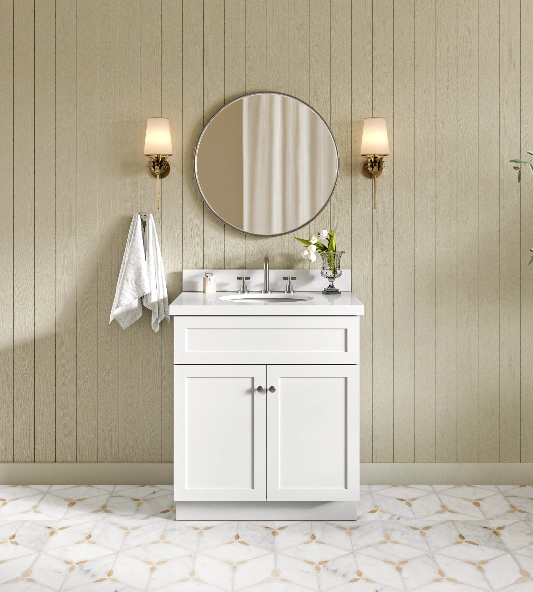 ARIEL Hamlet 30.5 In. Oval Sink Vanity With White Quartz Countertop In White