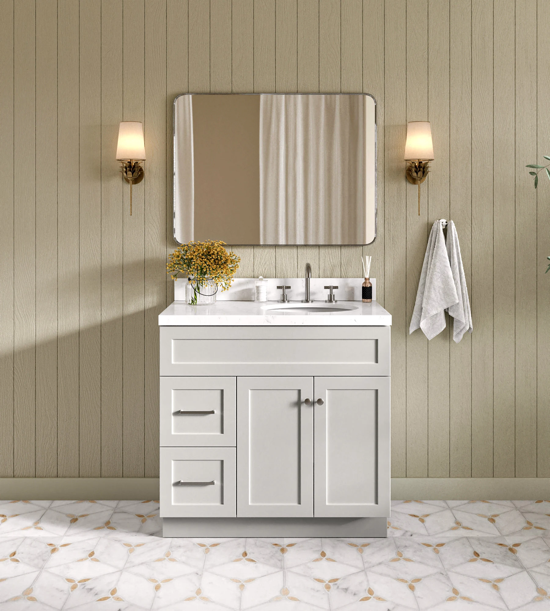Ariel Hamlet 36 In. Right Offset Single Sink Base Cabinet In Grey
