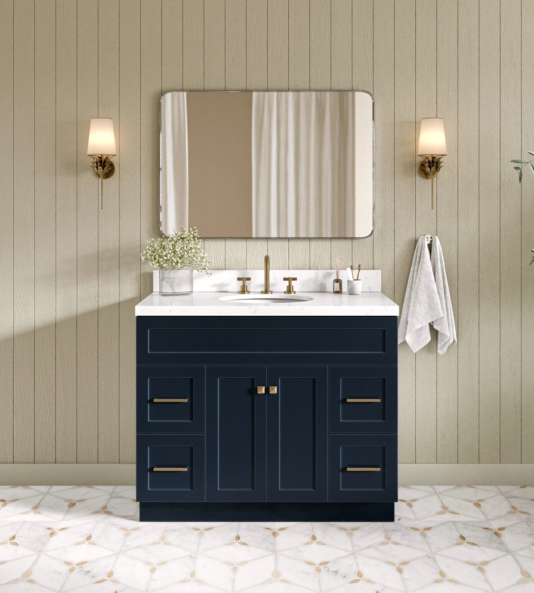 ARIEL Hamlet 42 In. Single Sink Base Cabinet In Midnight Blue