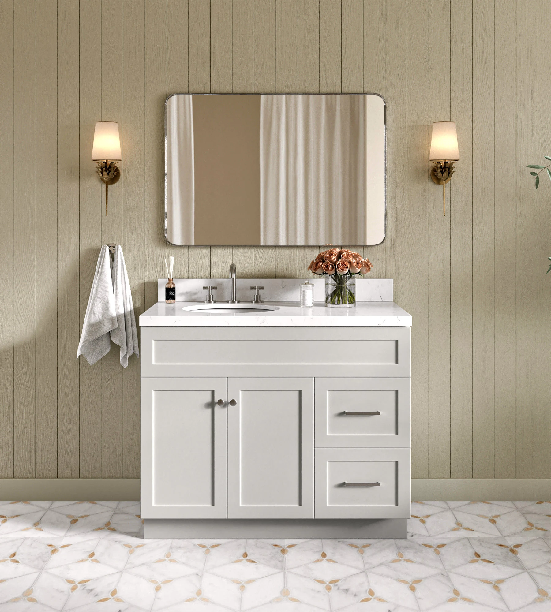 ARIEL Hamlet 42 In. Left Offset Single Sink Base Cabinet In Grey