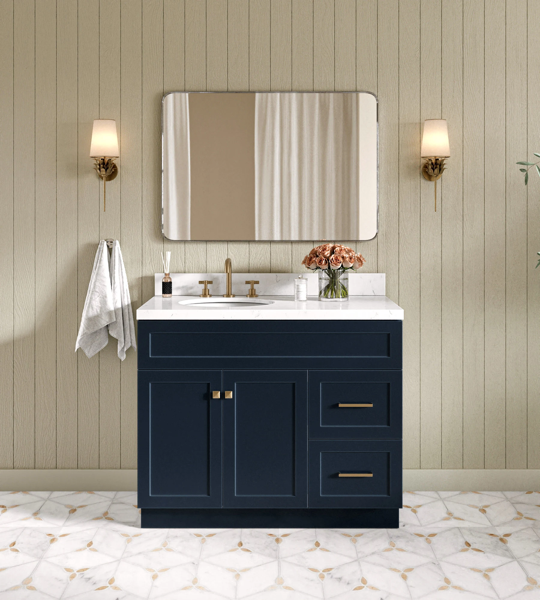 ARIEL Hamlet 42 In. Left Offset Single Sink Base Cabinet In Midnight Blue