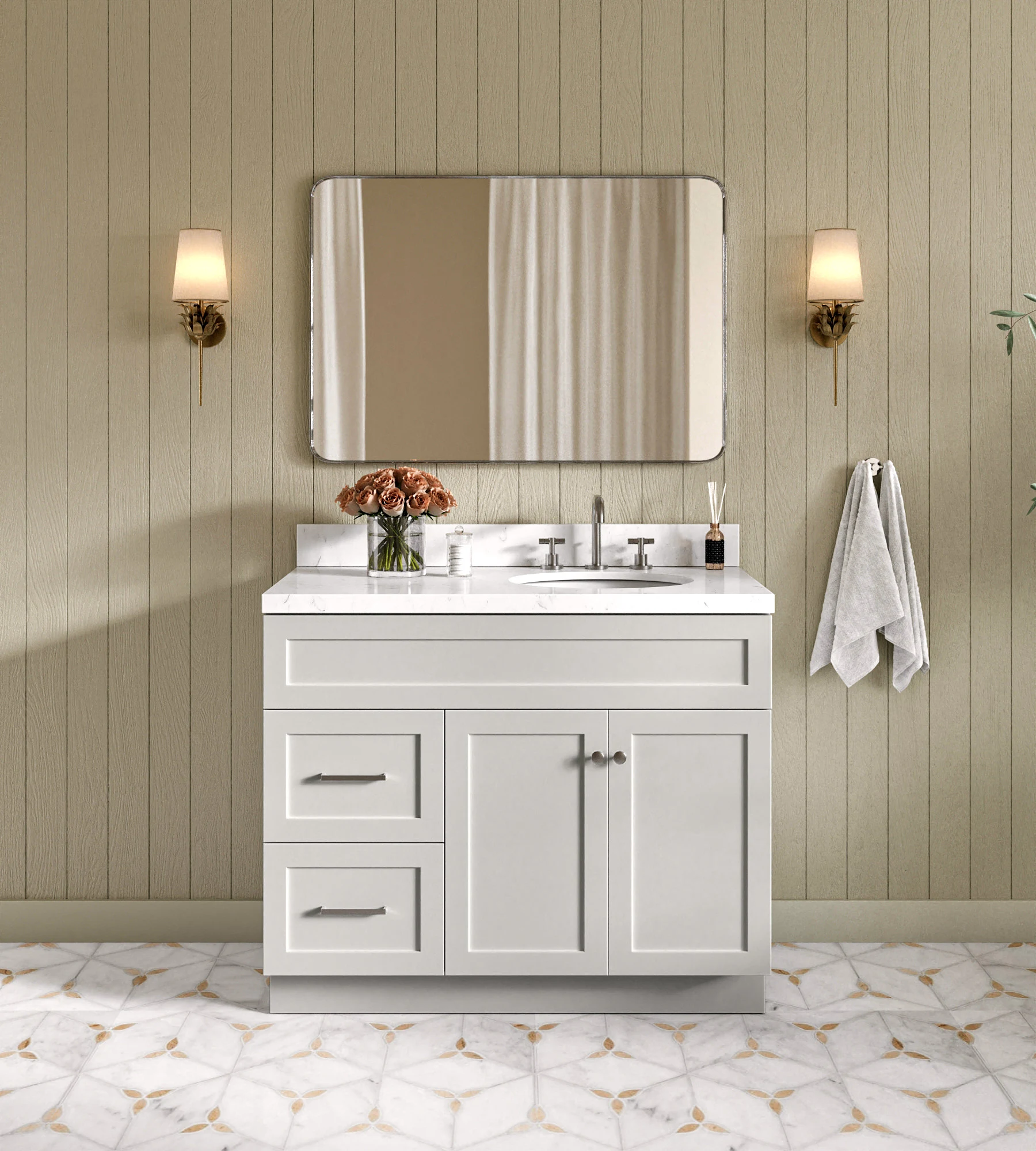 ARIEL Hamlet 42 In. Right Offset Single Sink Base Cabinet In Grey