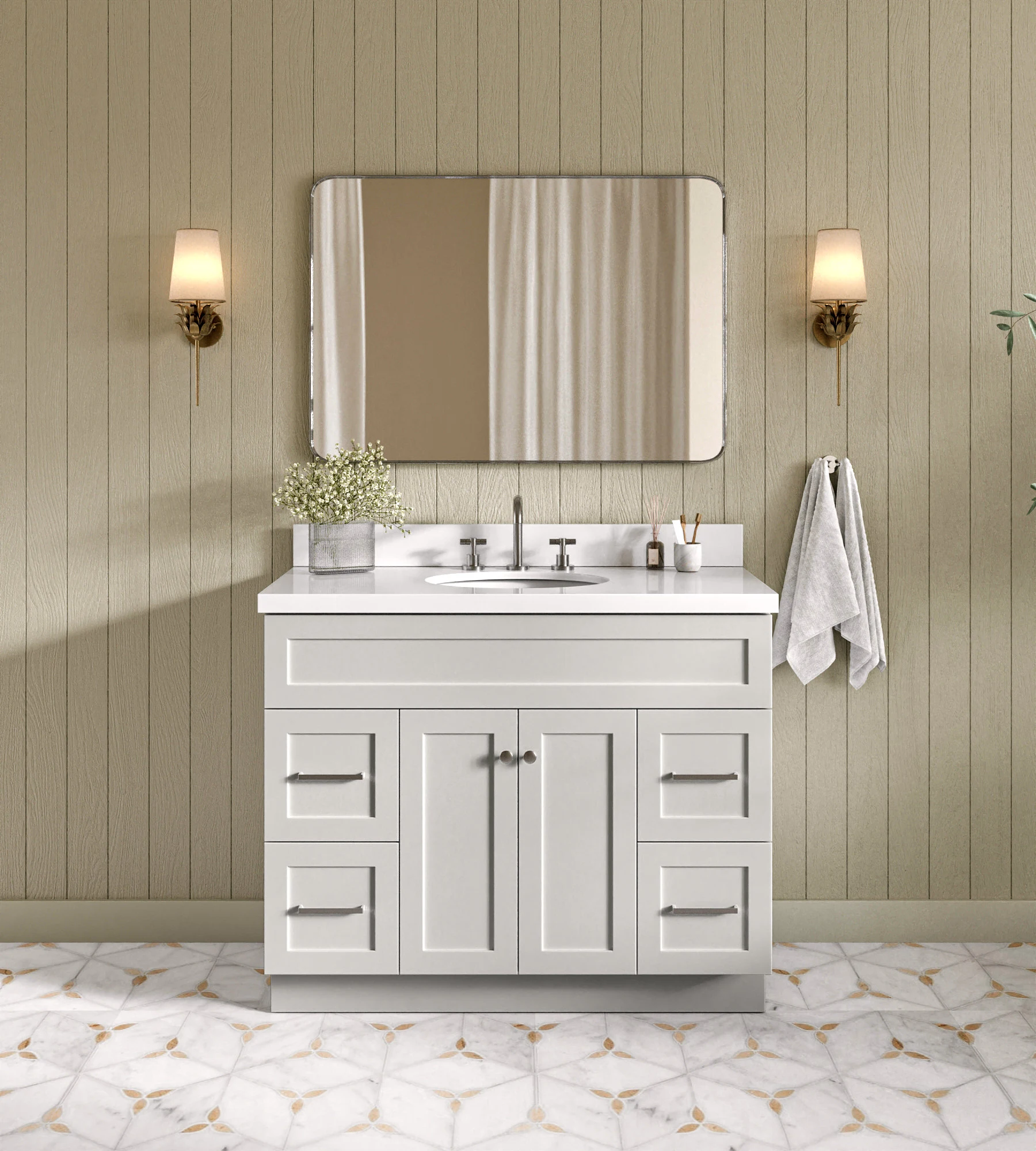 ARIEL Hamlet 43 In. Oval Sink Vanity With White Quartz Countertop In Grey