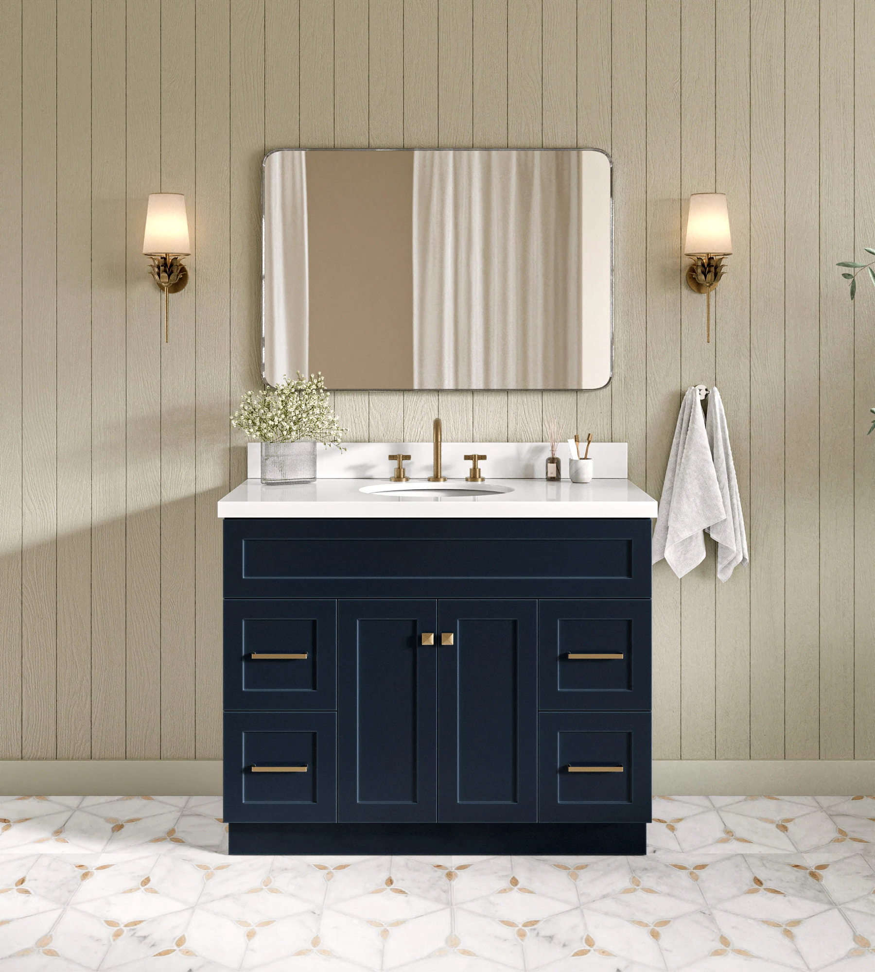 ARIEL Hamlet 43 In. Oval Sink Vanity With White Quartz Countertop In Midnight Blue