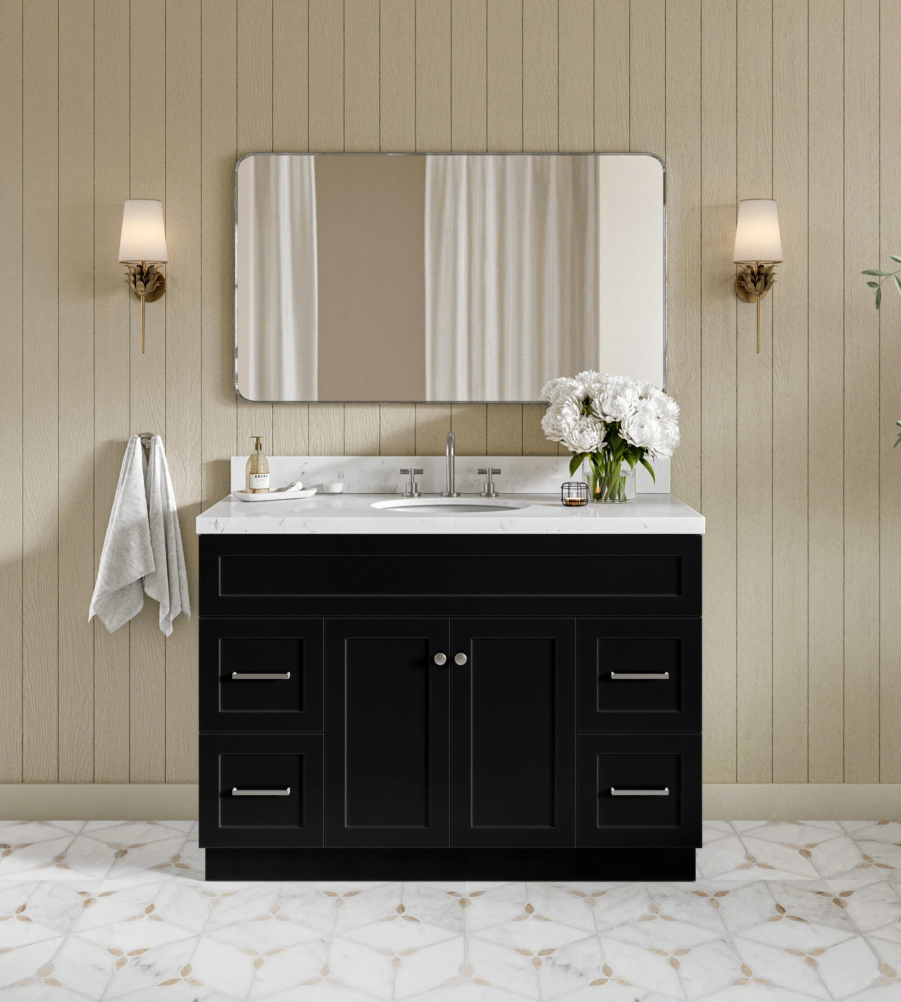 ARIEL Hamlet 48 In. Single Sink Base Cabinet In Black
